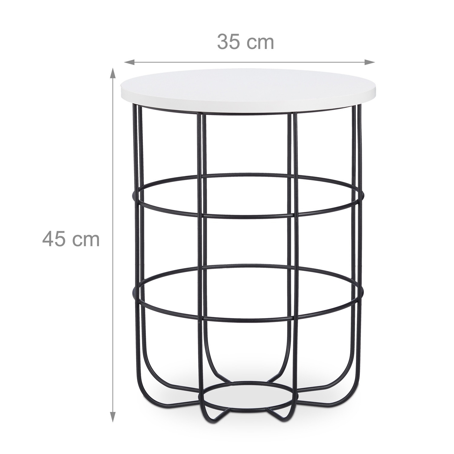 Round side table with metal basket