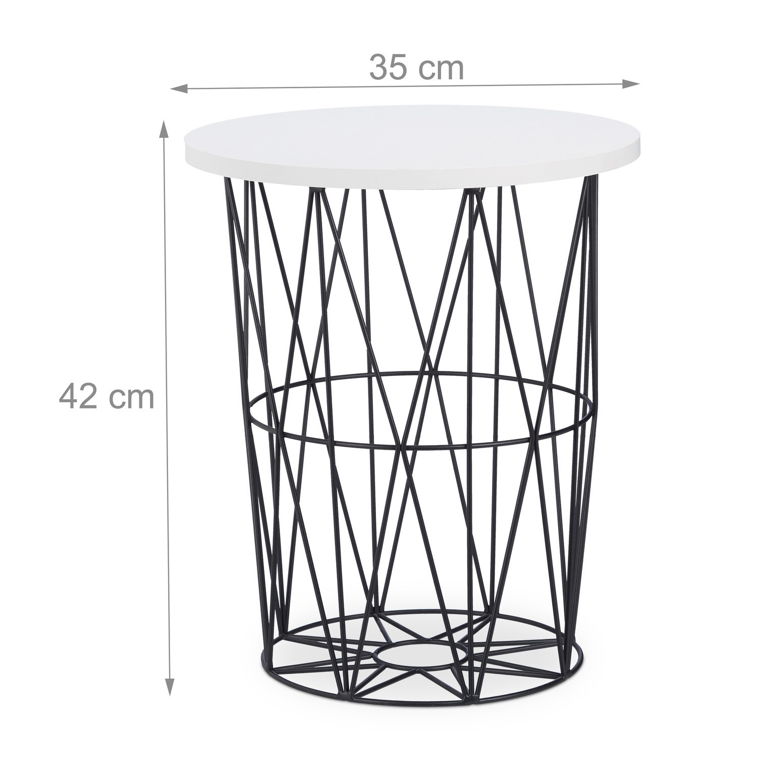 Round side table with metal basket