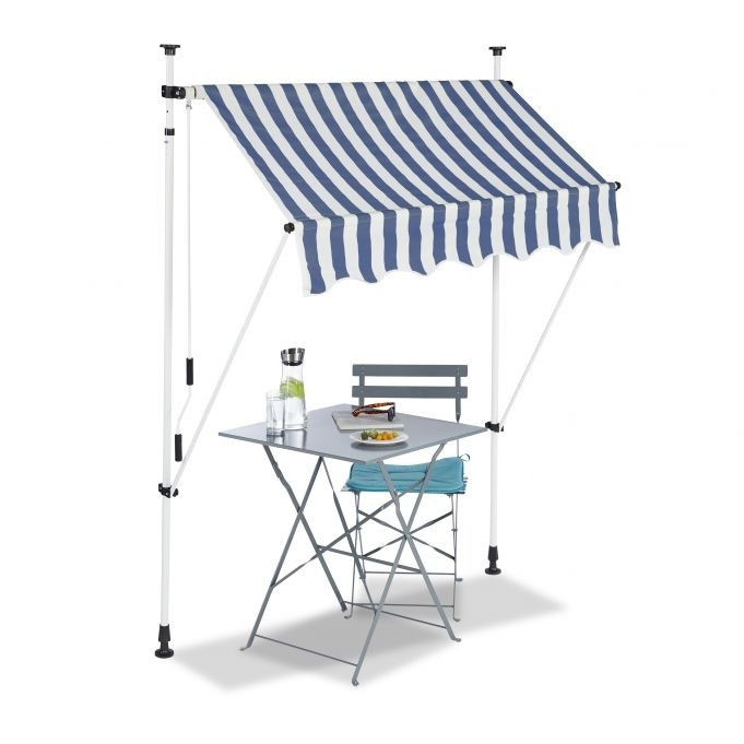 Toldo de varanda azul/branco
