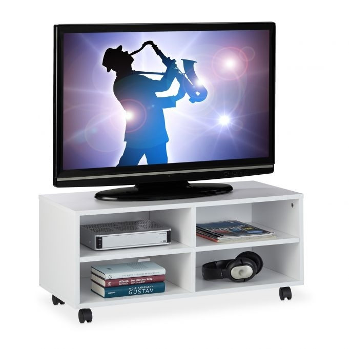 Móvel de TV com 4 compartimentos e rodas