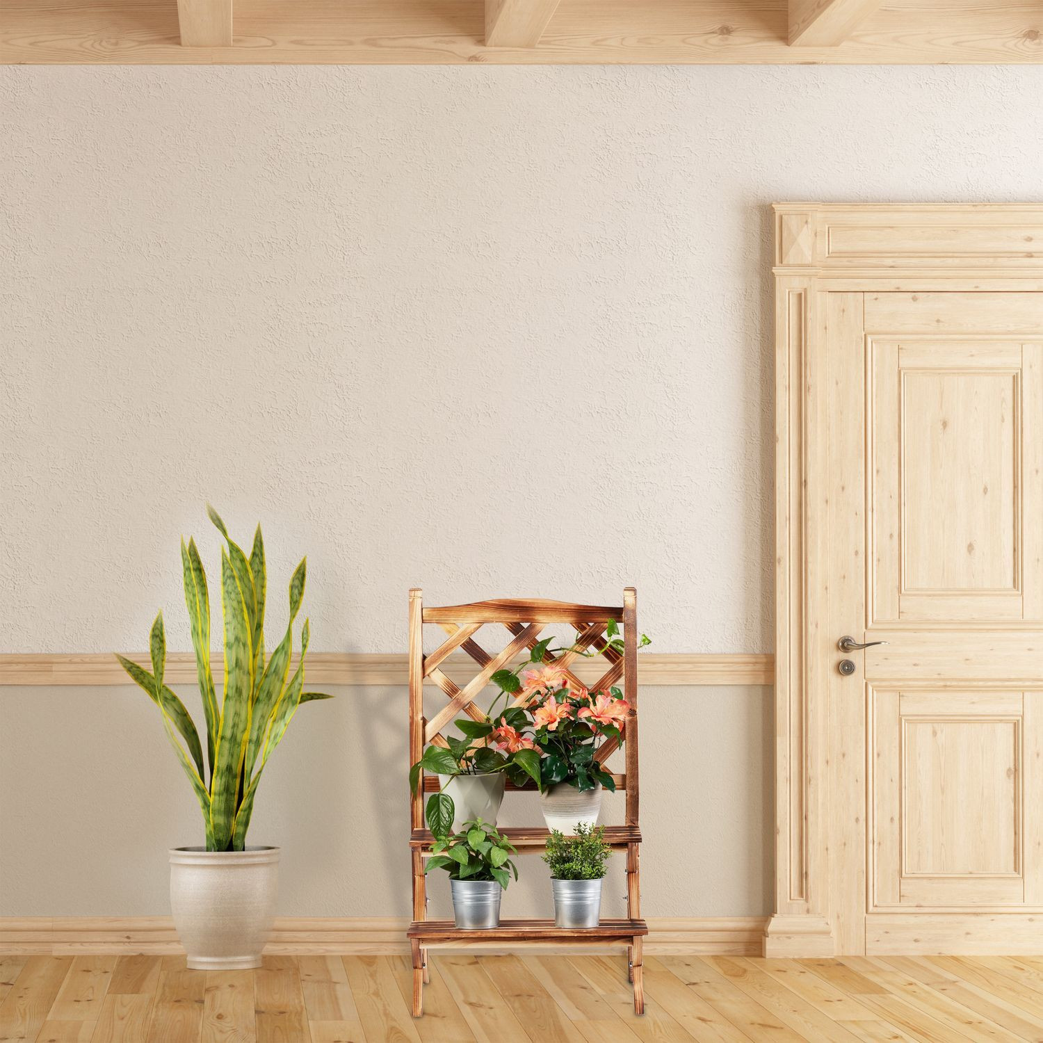 Escada de flores queimadas com treliça