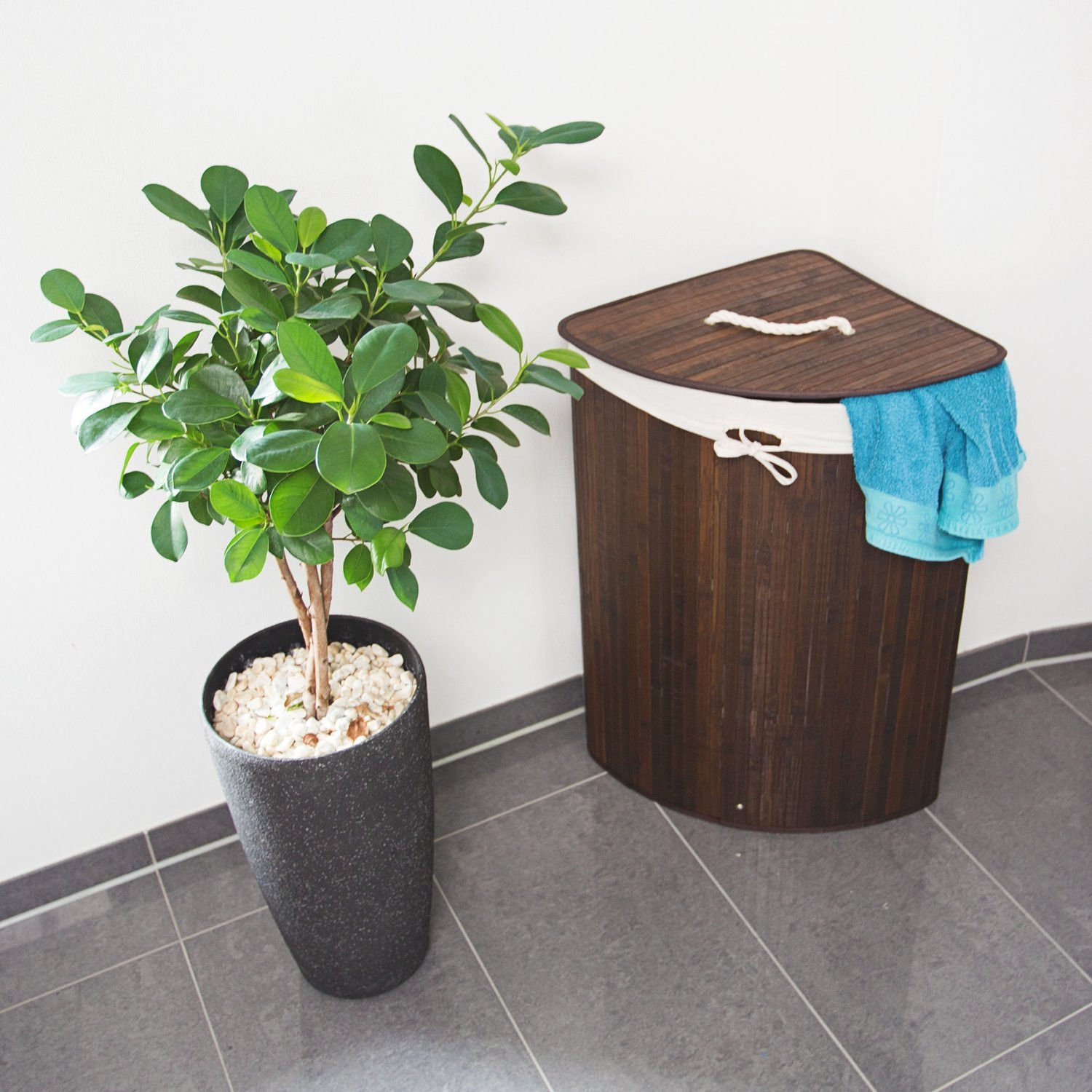 Cesto de roupa suja canto bambu