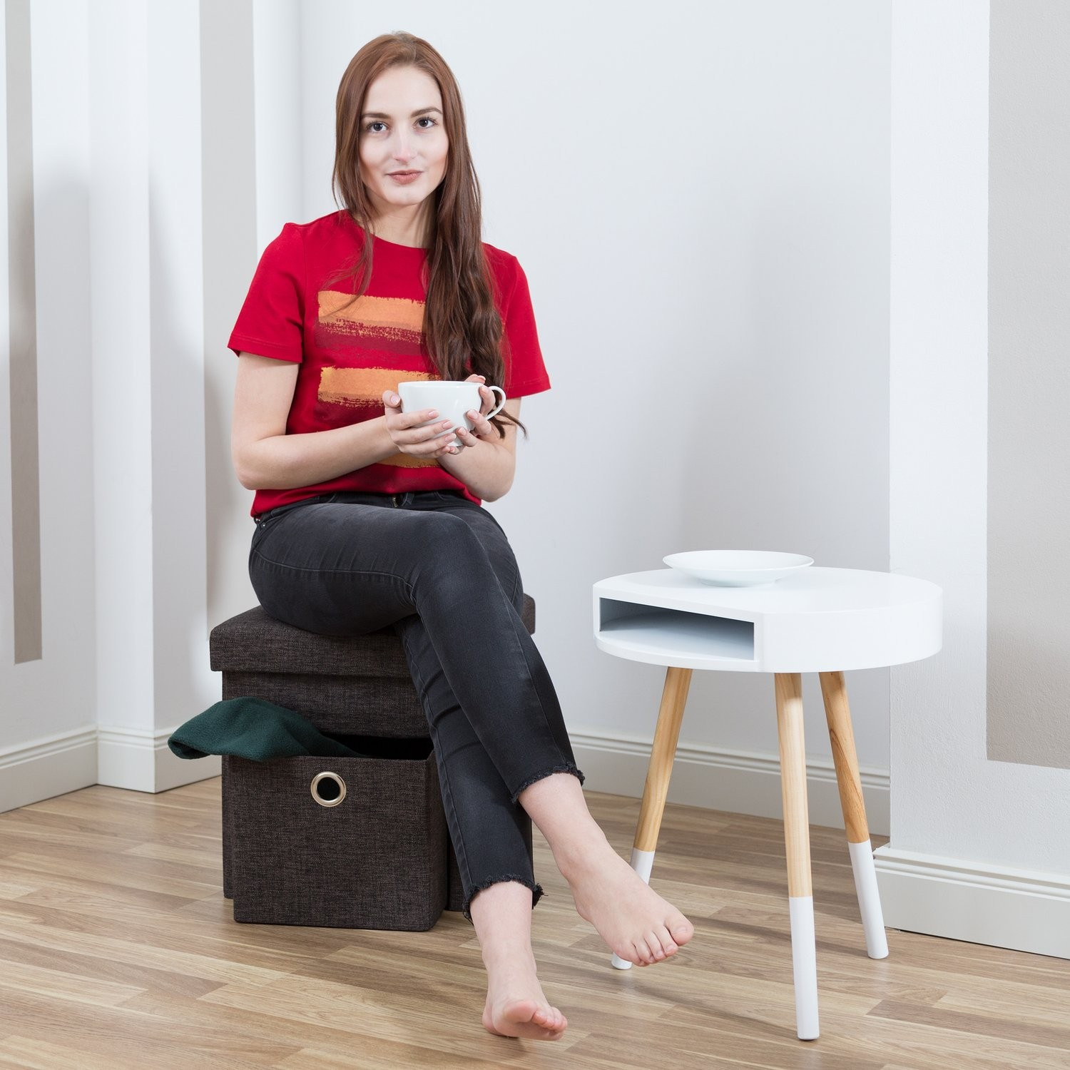 Taburete plegable de lino con compartimento