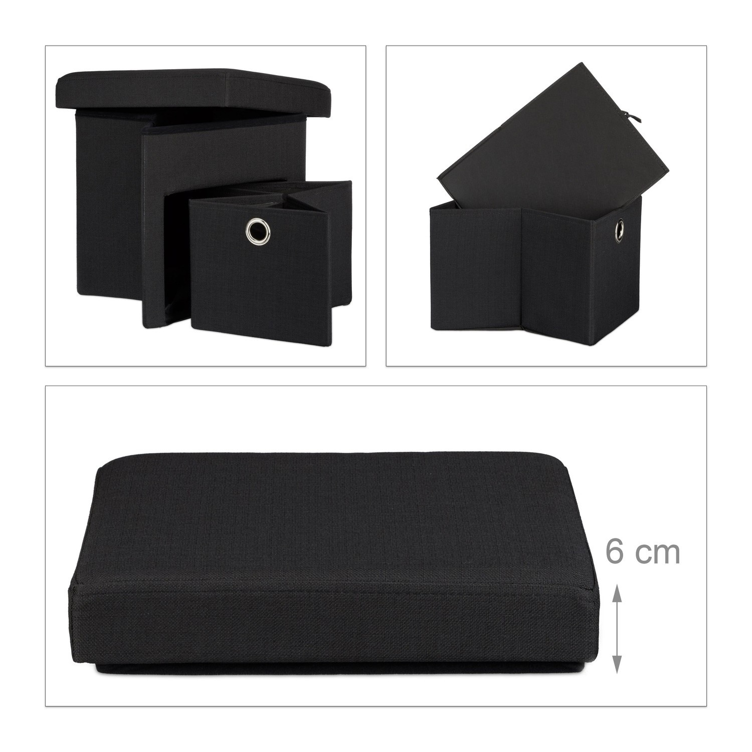 Taburete plegable de lino con compartimento