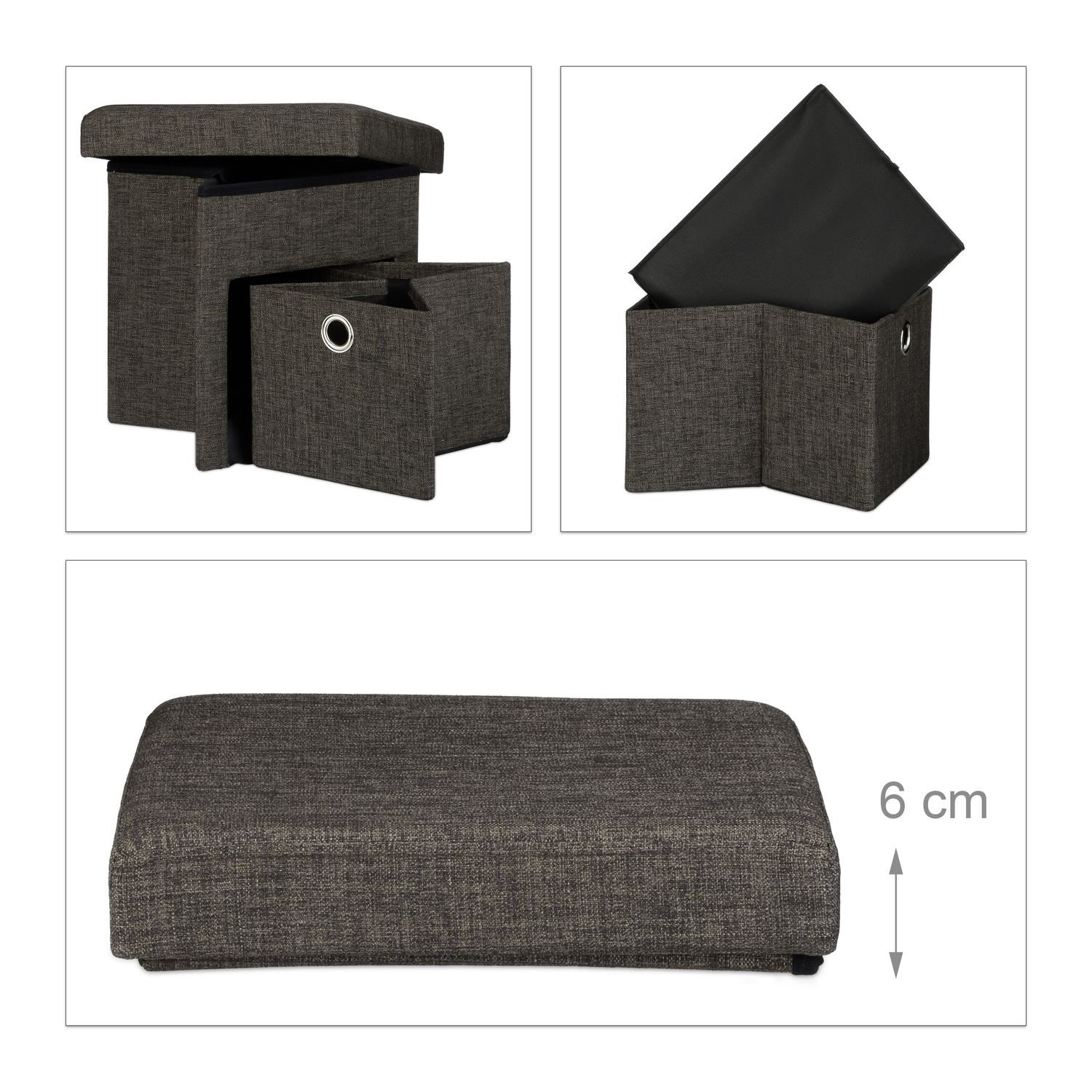 Taburete plegable de lino con compartimento