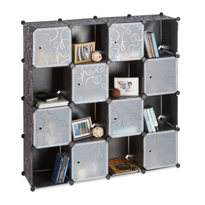 Screwless plastic shelf with 16 compartments