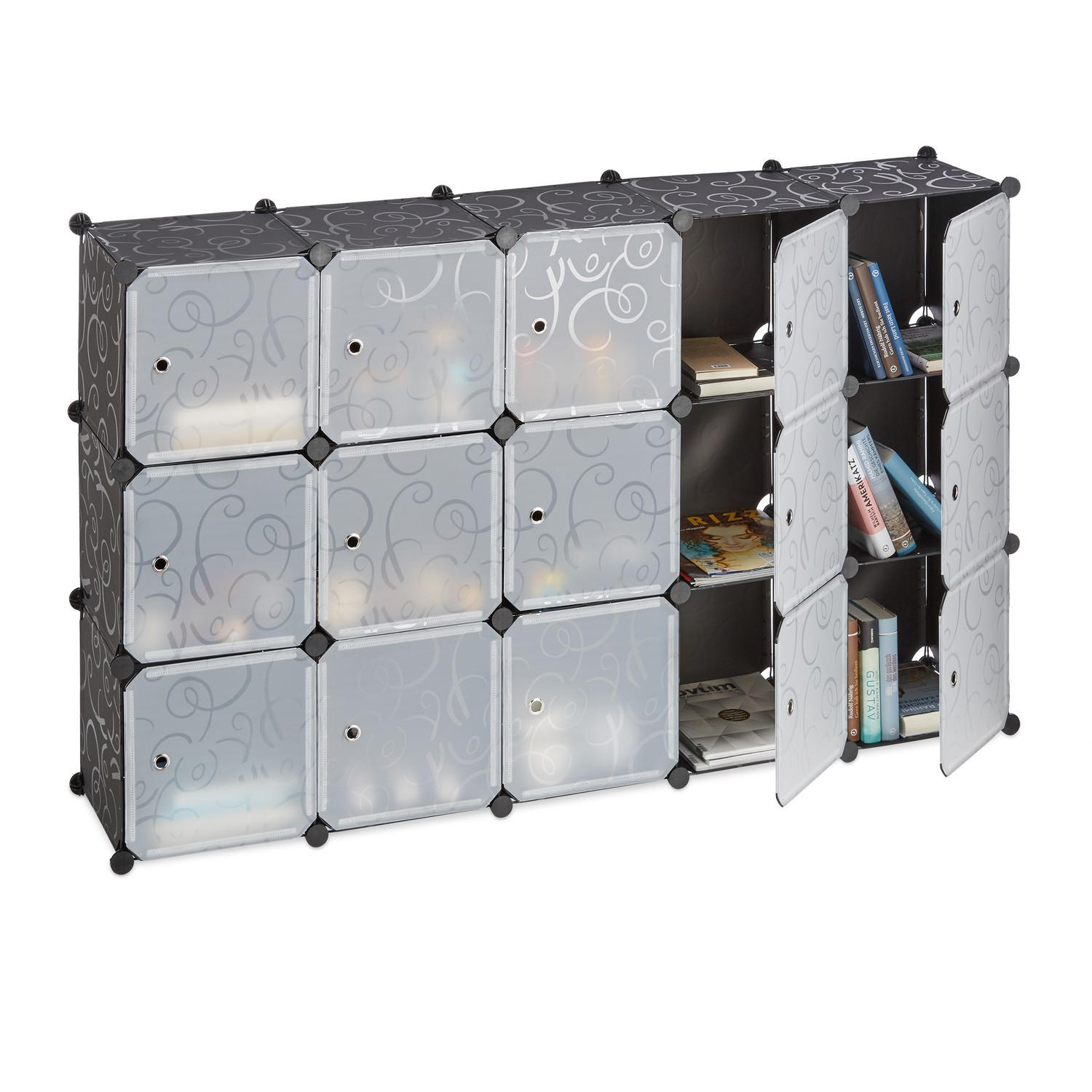 Screwless plastic shelf with 16 compartments