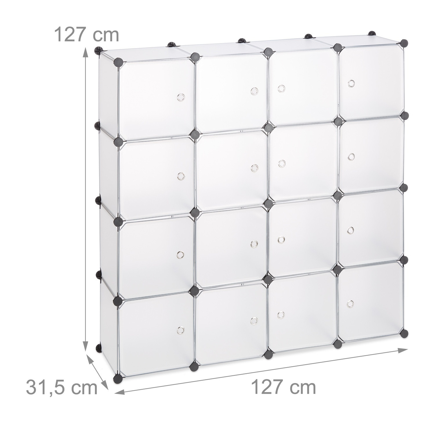 Screwless plastic shelf with 16 compartments