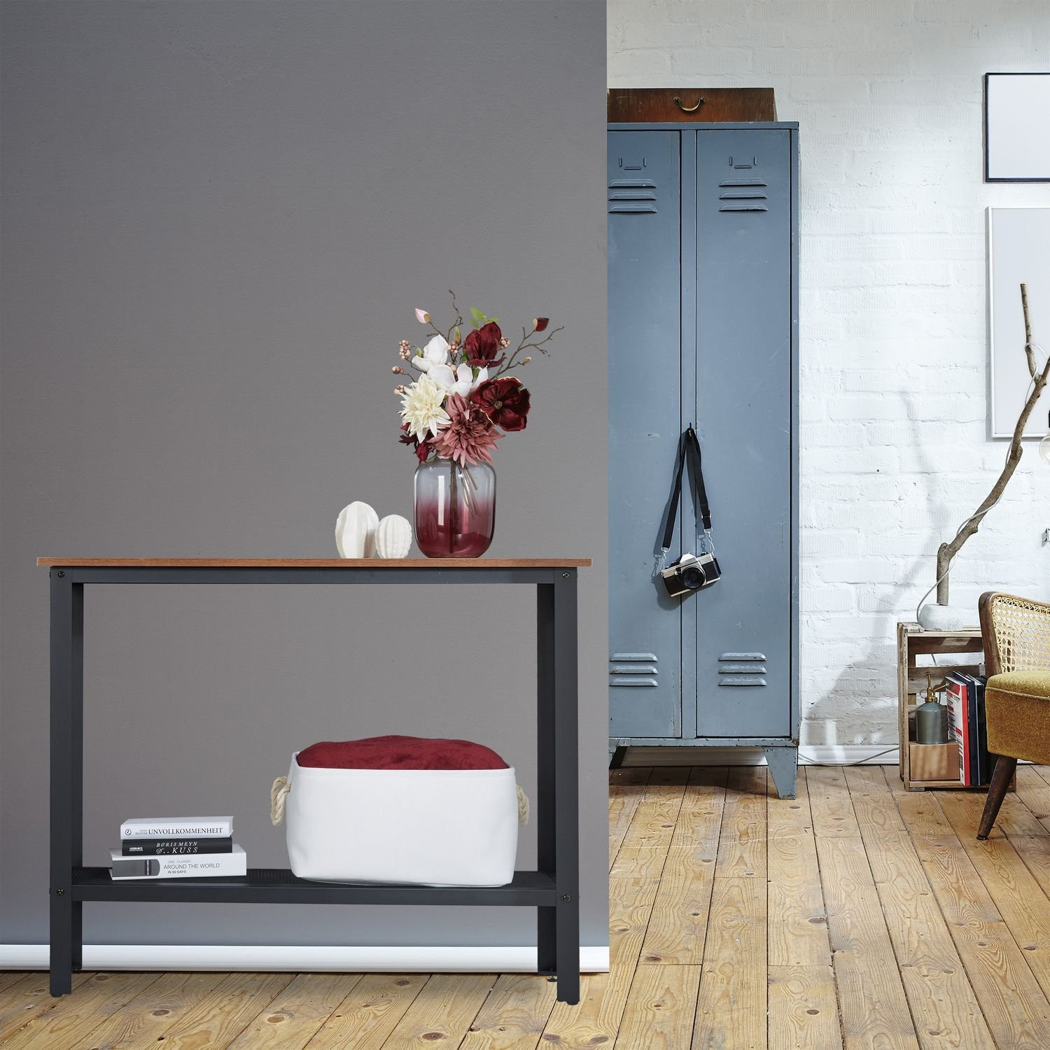 Mesa de console em design industrial