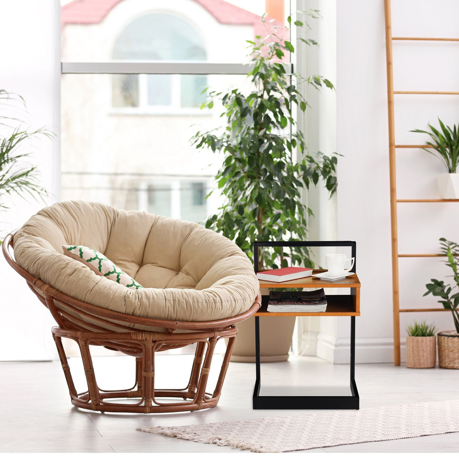 Table d'appoint aspect noyer avec compartiment