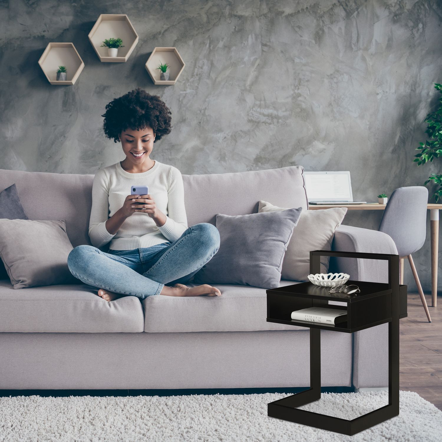Table d'appoint avec compartiment de rangement noir