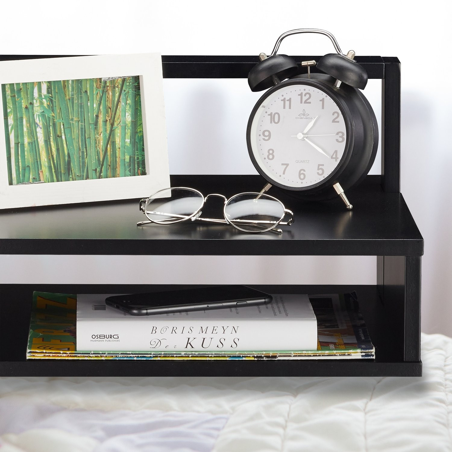 Table d'appoint avec compartiment de rangement noir