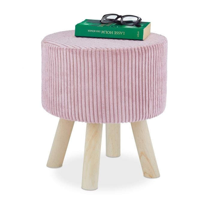 Taburete de terciopelo con patas de madera