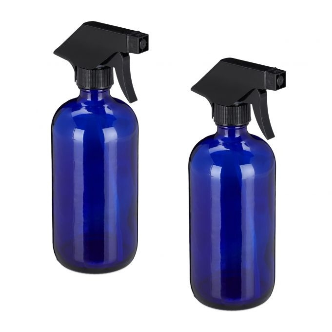 Spuitfles glas blauw, set van 2