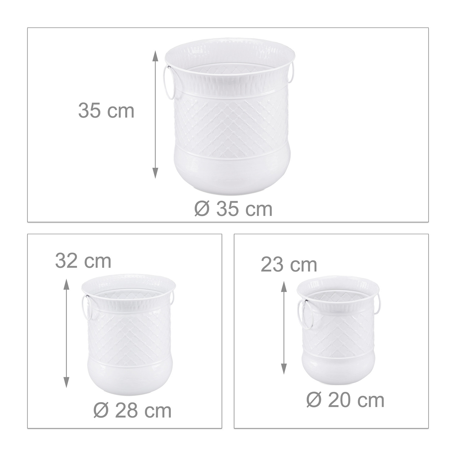 set van 3 antieke bloempotten