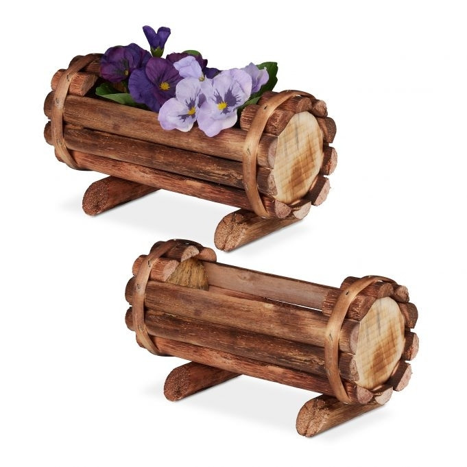 Bloempot Hout Set van 2
