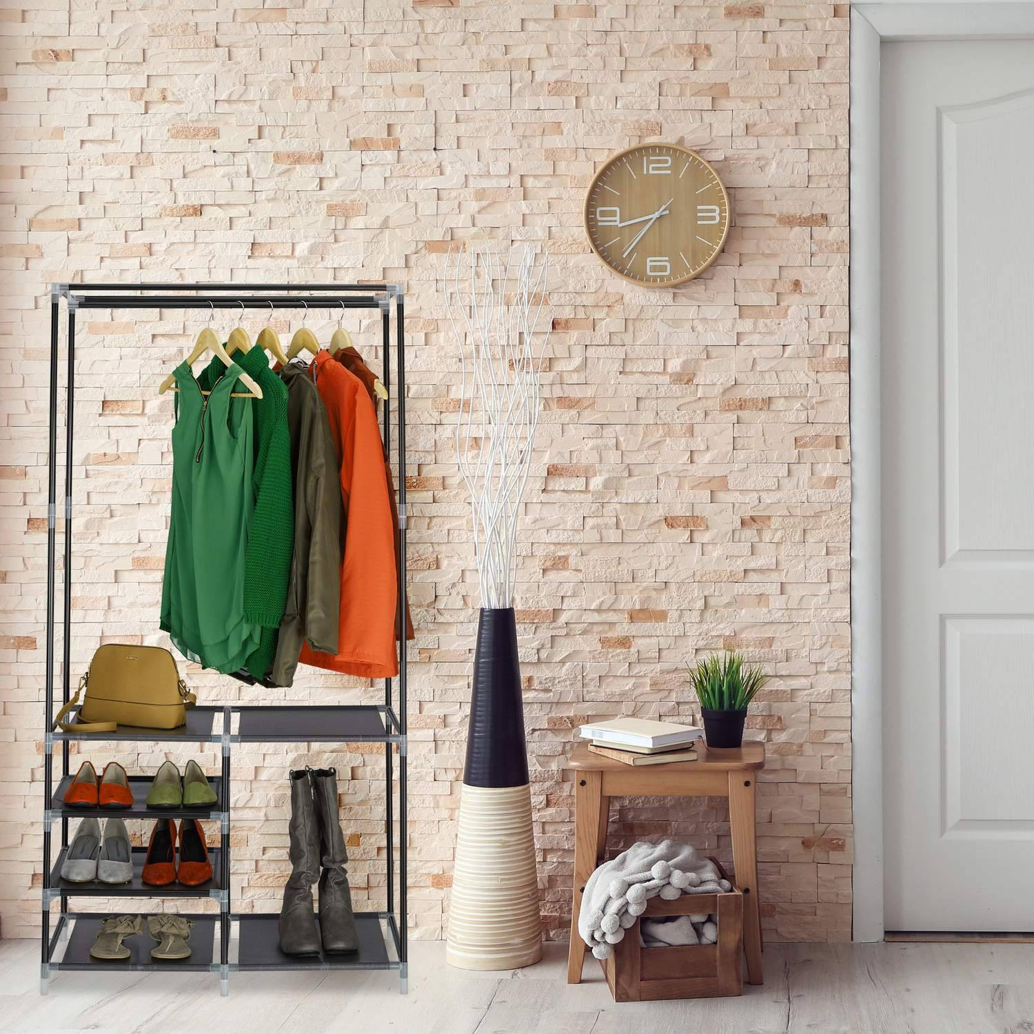Open wardrobe with shoe shelf