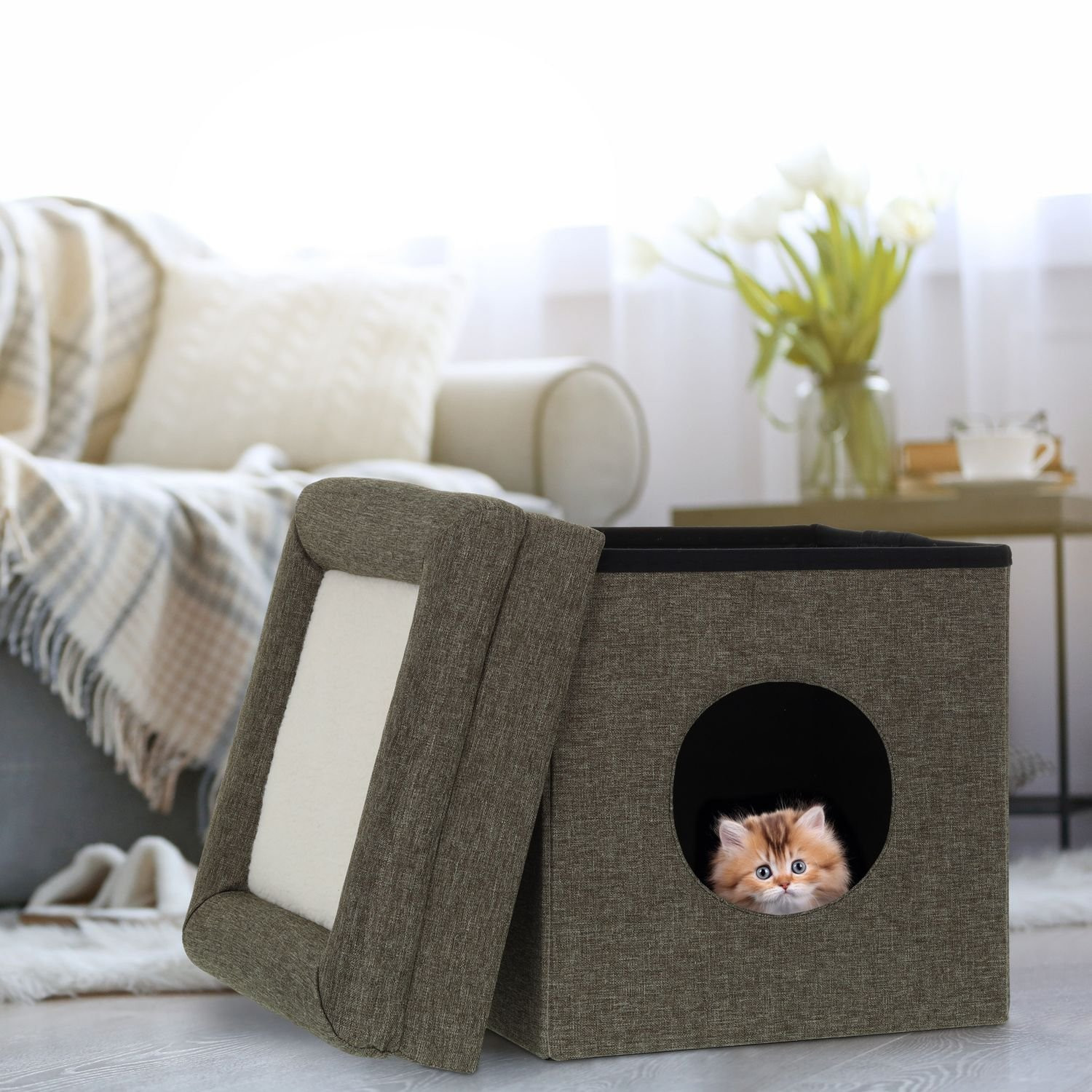 Cachette pour chat avec toit pliant