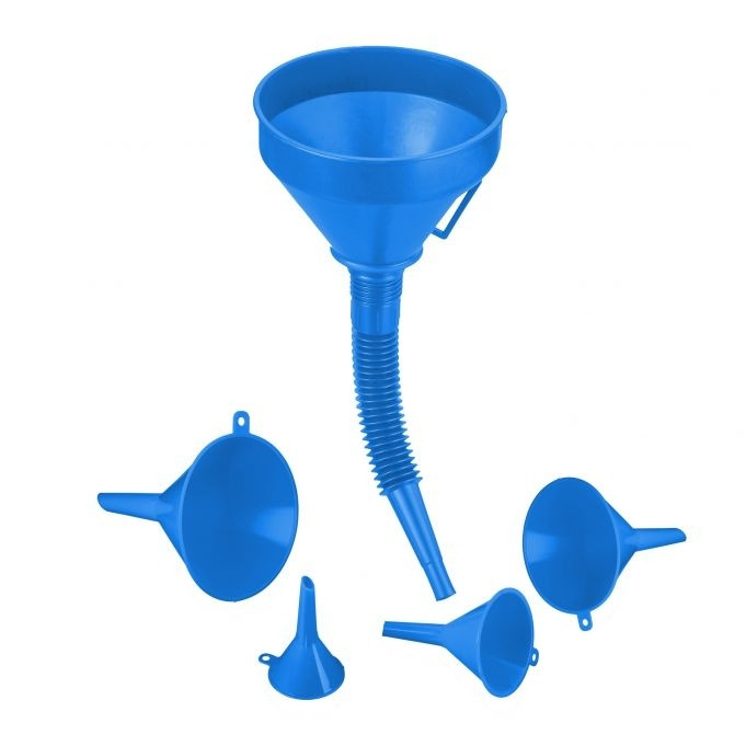 Funil azul com mangueira
