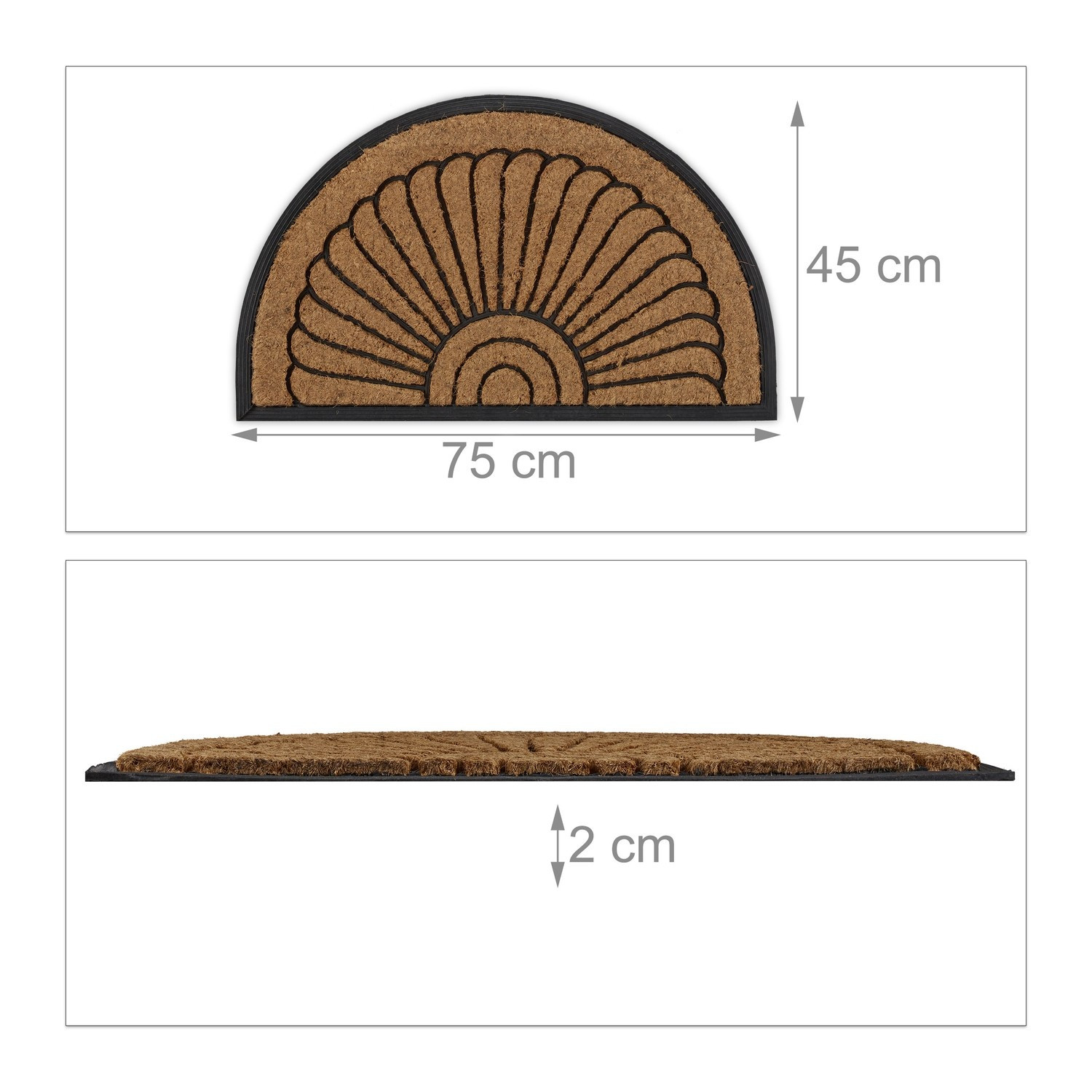 Capacho semicircular de coco e borracha