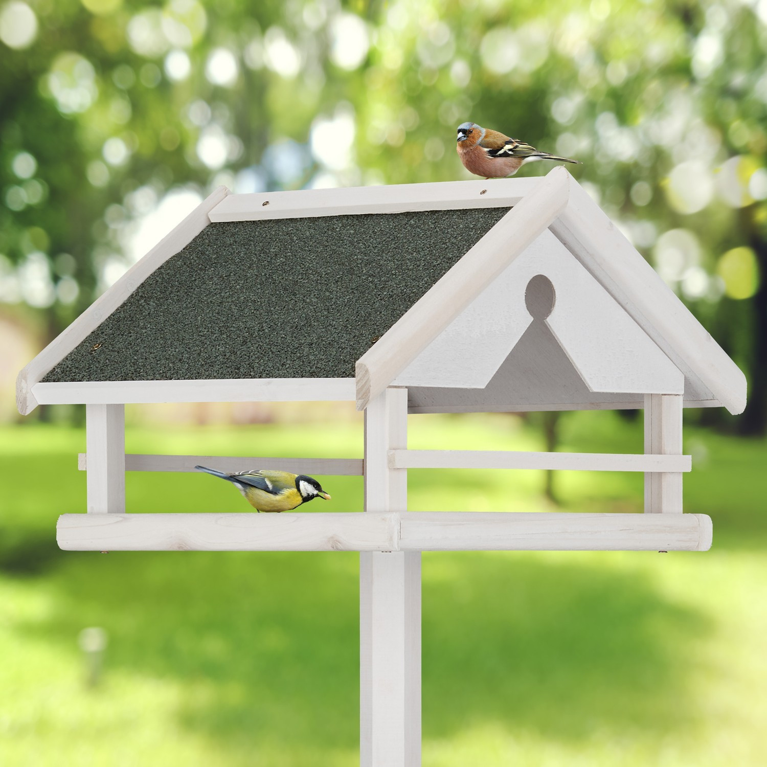 White bird table on post