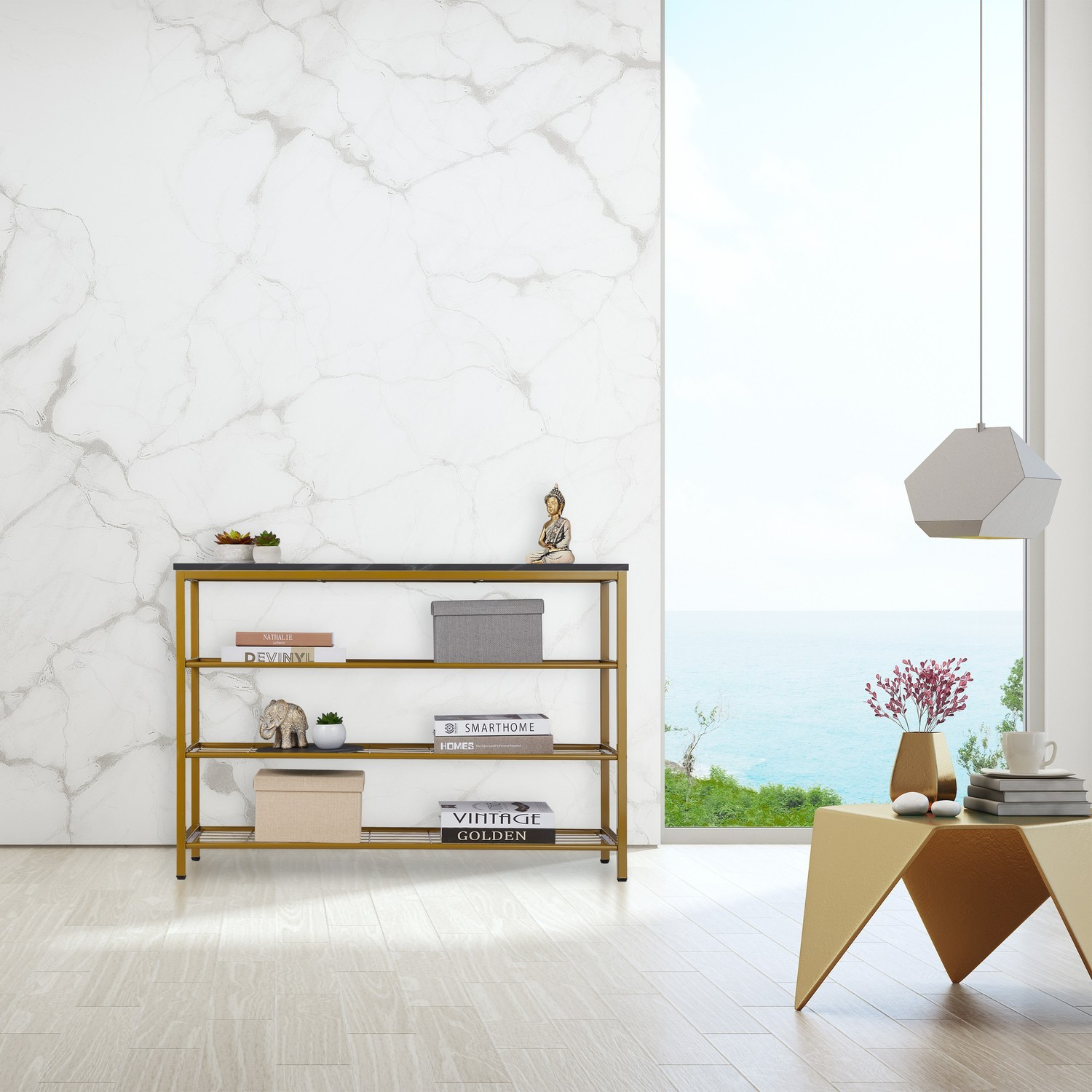Mesa de console com aparência de mármore
