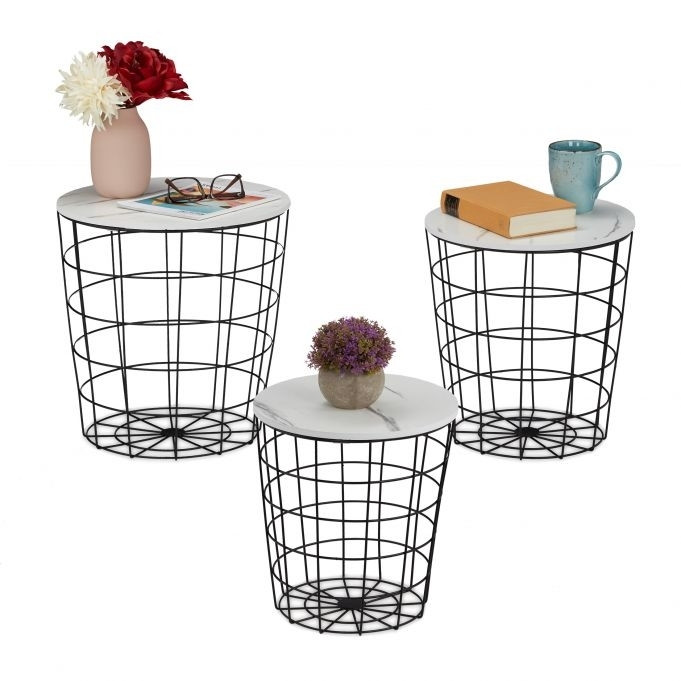 Korbtisch - 3er-Set Marmor