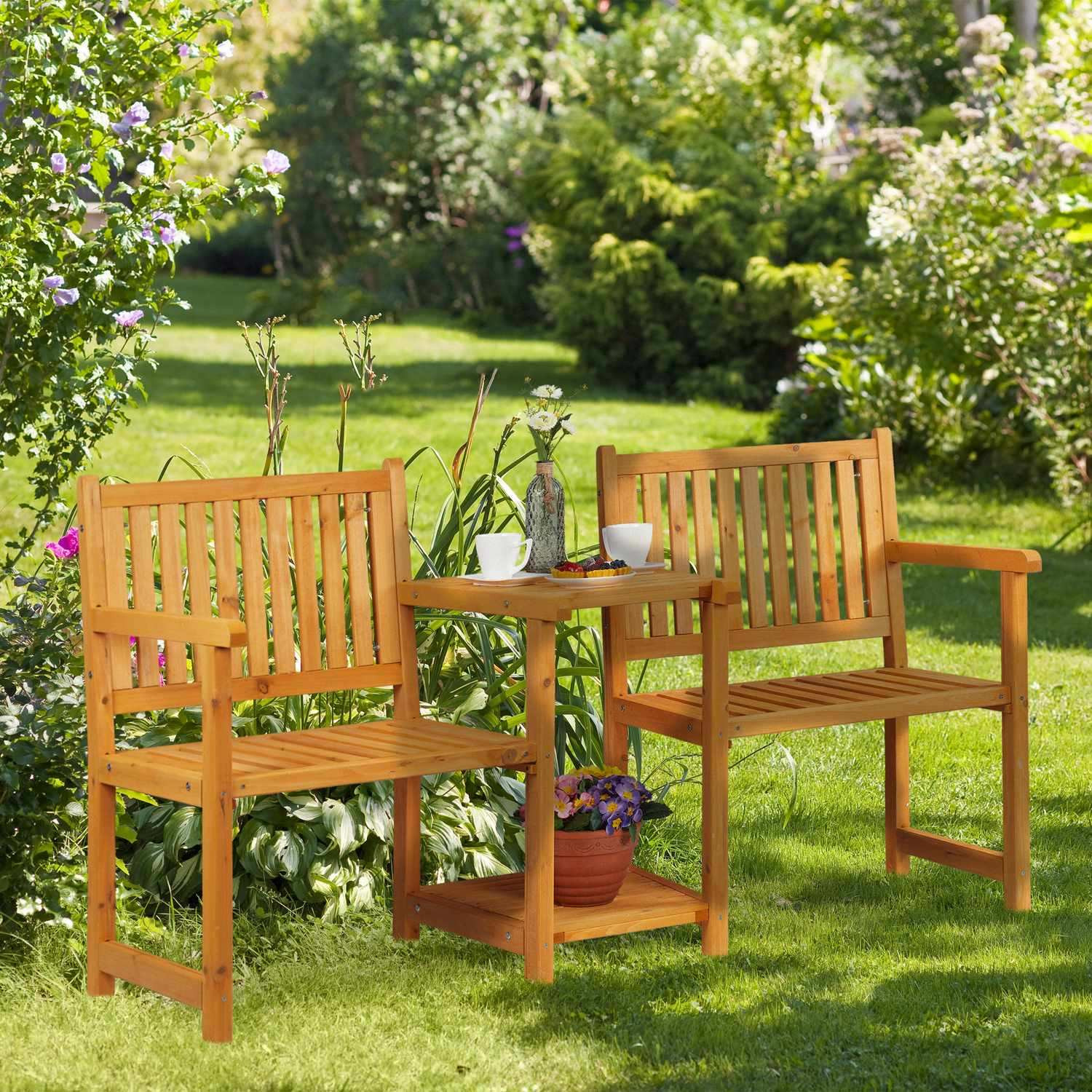 Garden bench with table