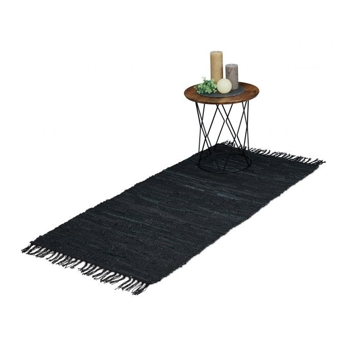Tappeto di stracci in pelle e cotone