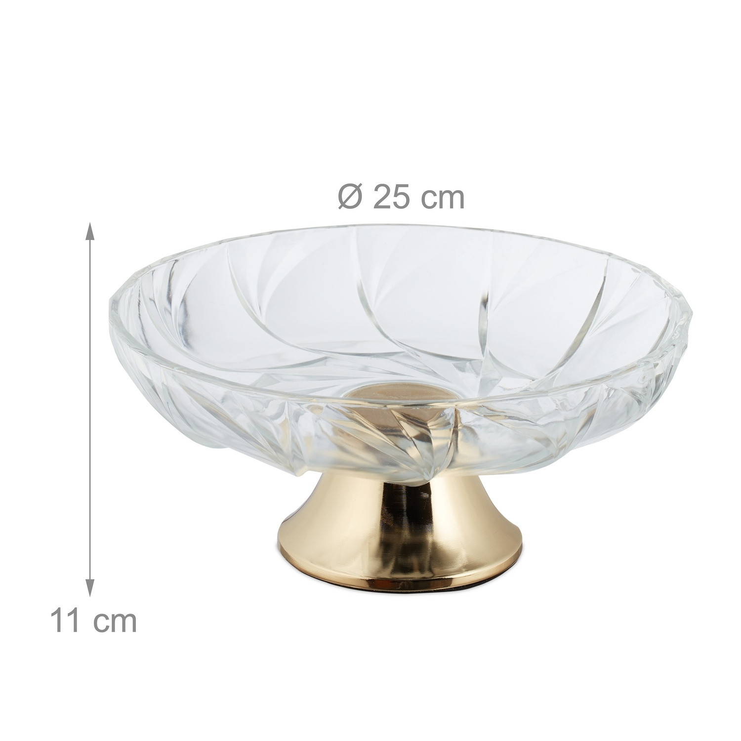 Tigela de vidro com base dourada