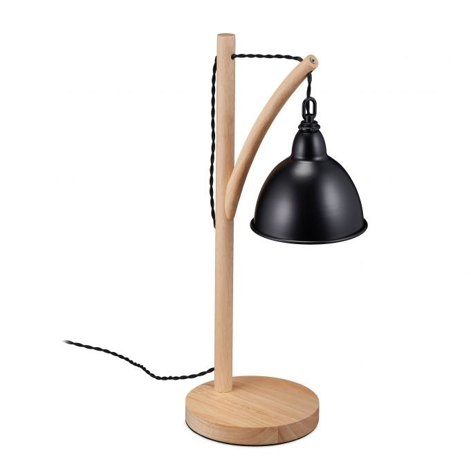 Candeeiro de mesa em madeira e metal