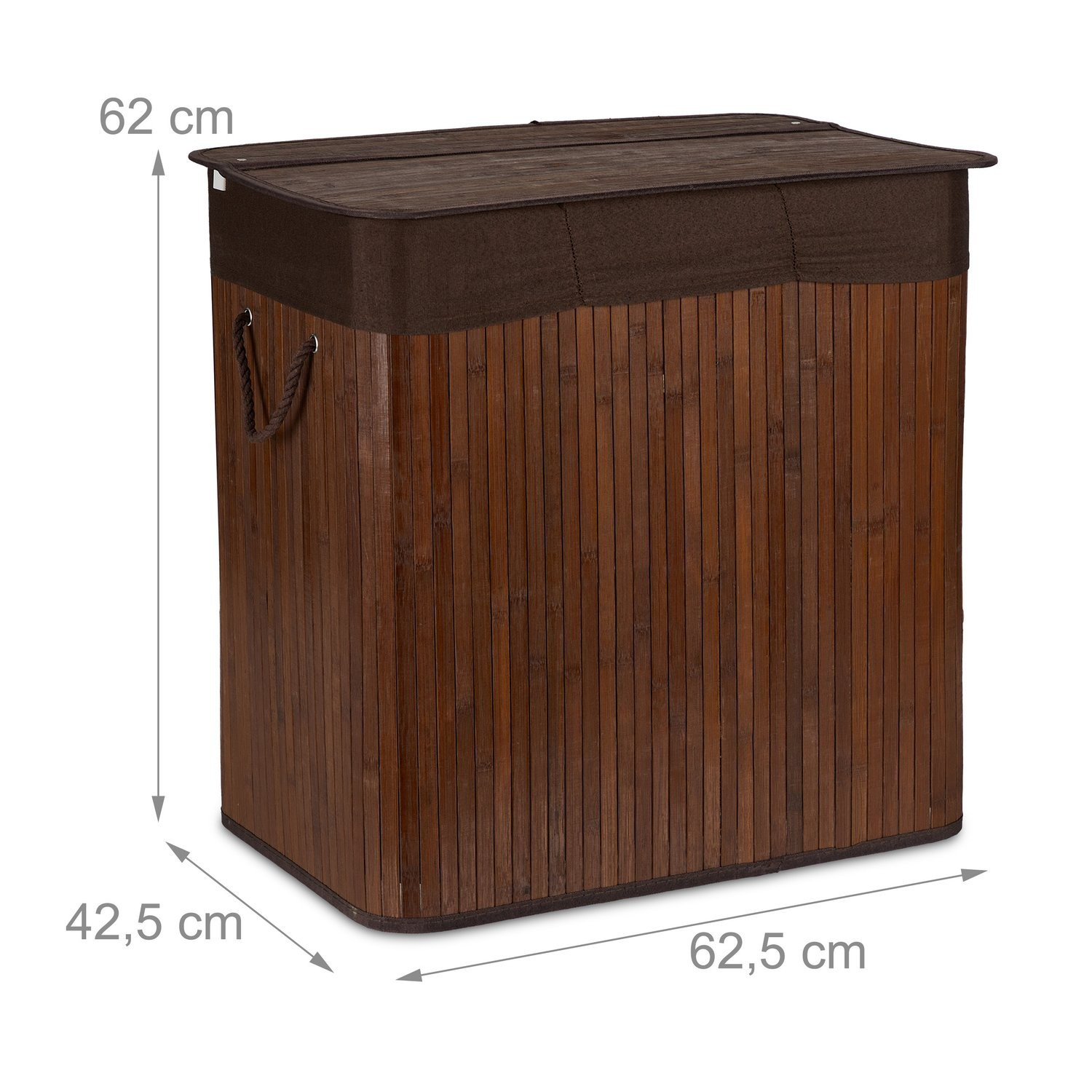 Cesto de roupa suja em bambu com 3 compartimentos