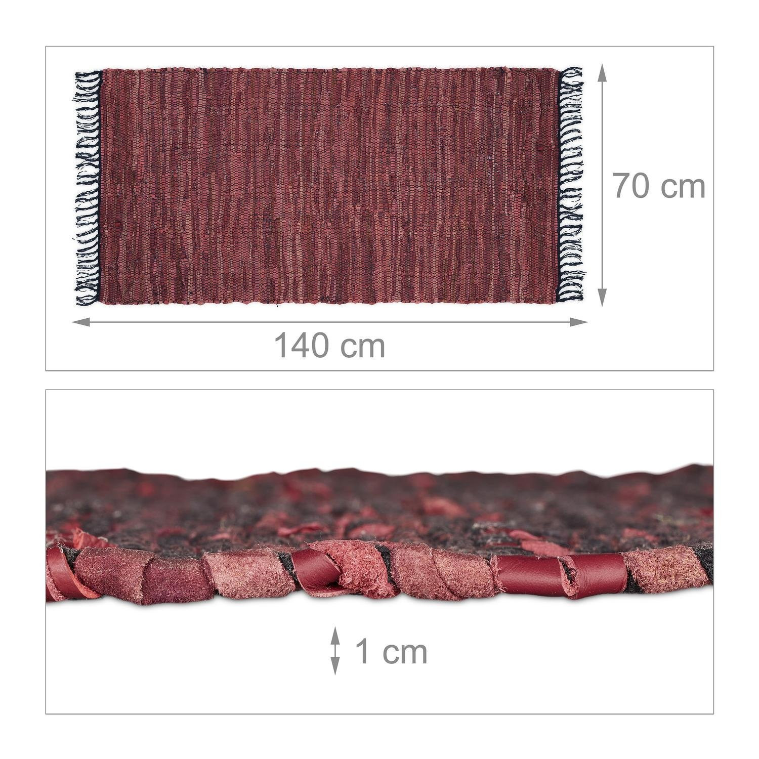 Tappeto di stracci in pelle e cotone a righe