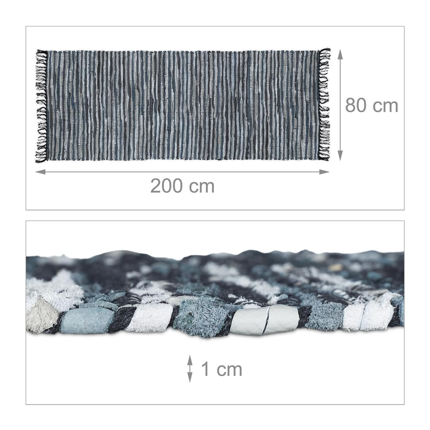 Tappeto di stracci in pelle e cotone a righe
