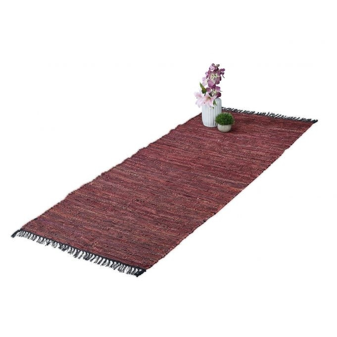 Tappeto di stracci in pelle e cotone a righe
