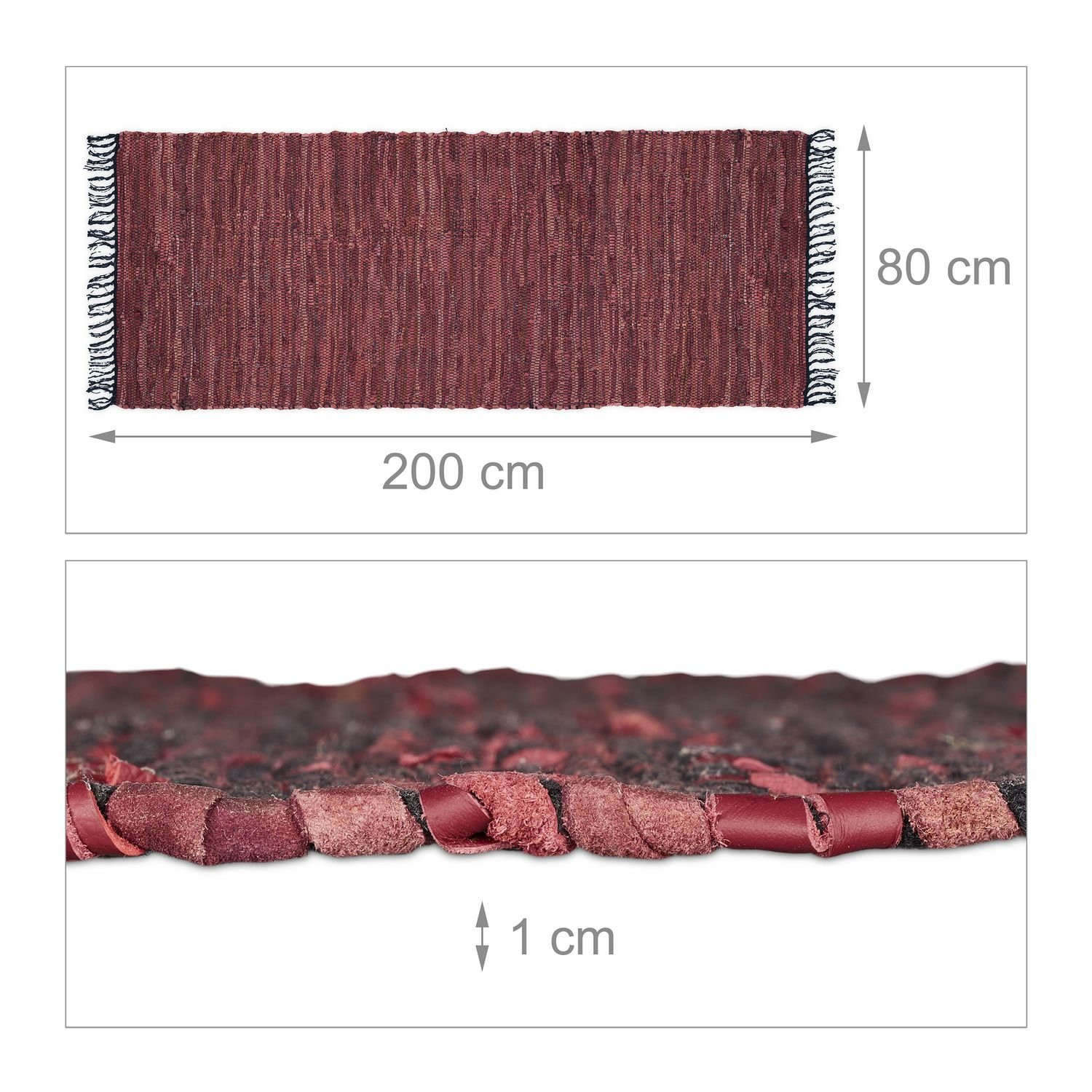 Tappeto di stracci in pelle e cotone a righe