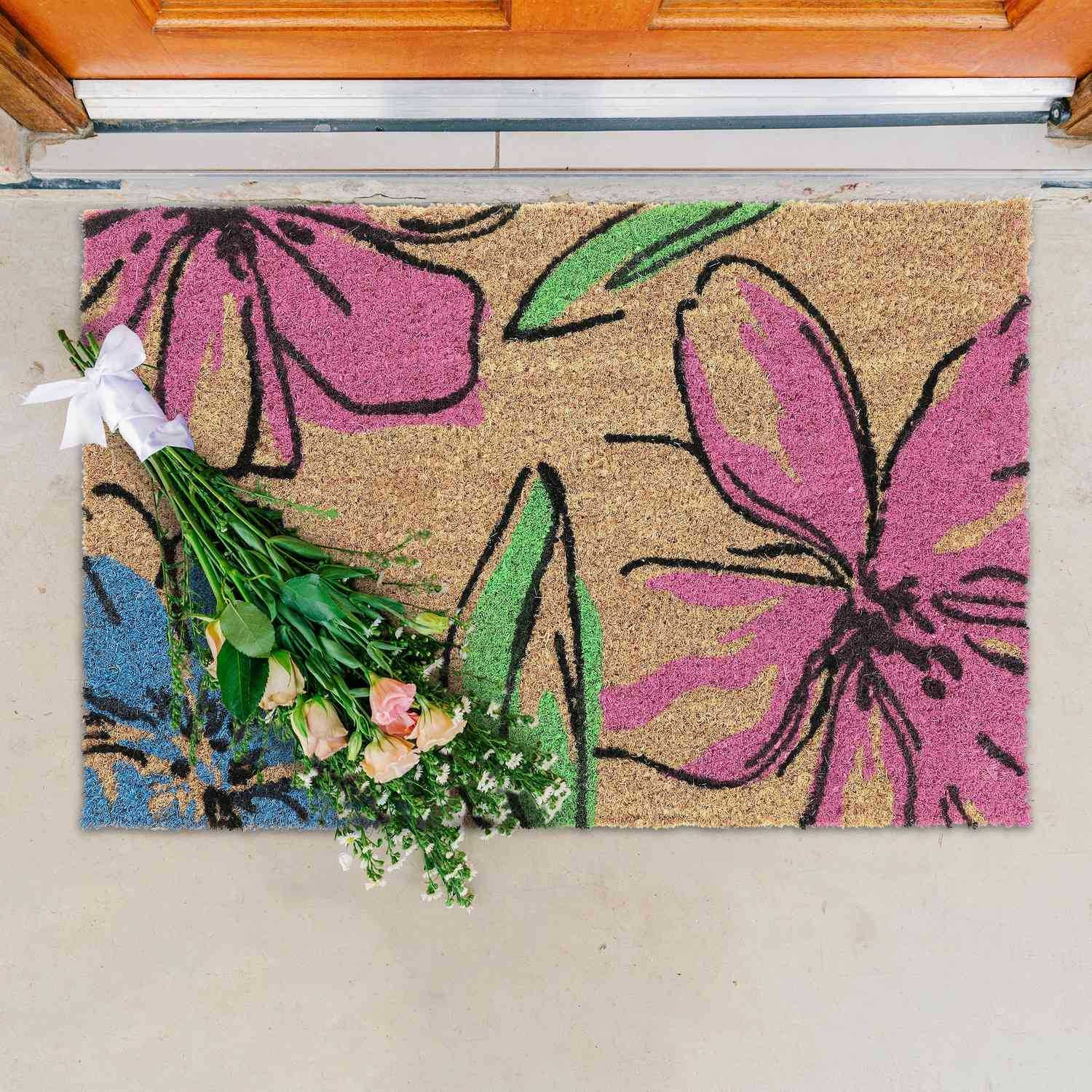 Capacho de coco com motivos florais