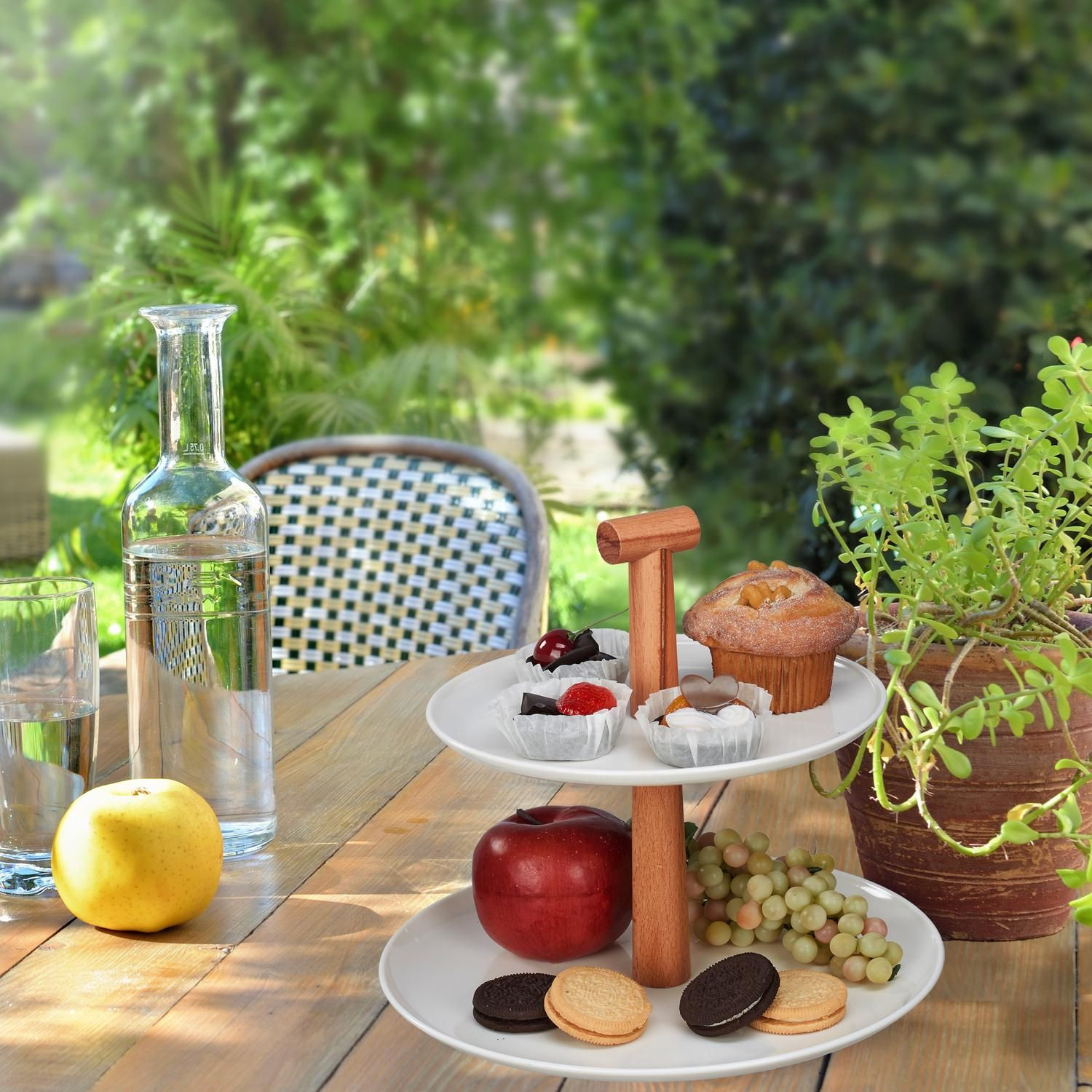 etagere a due piani Plastica e legno