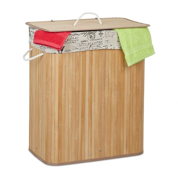 Cesto de roupa de bambu com 2 compartimentos
