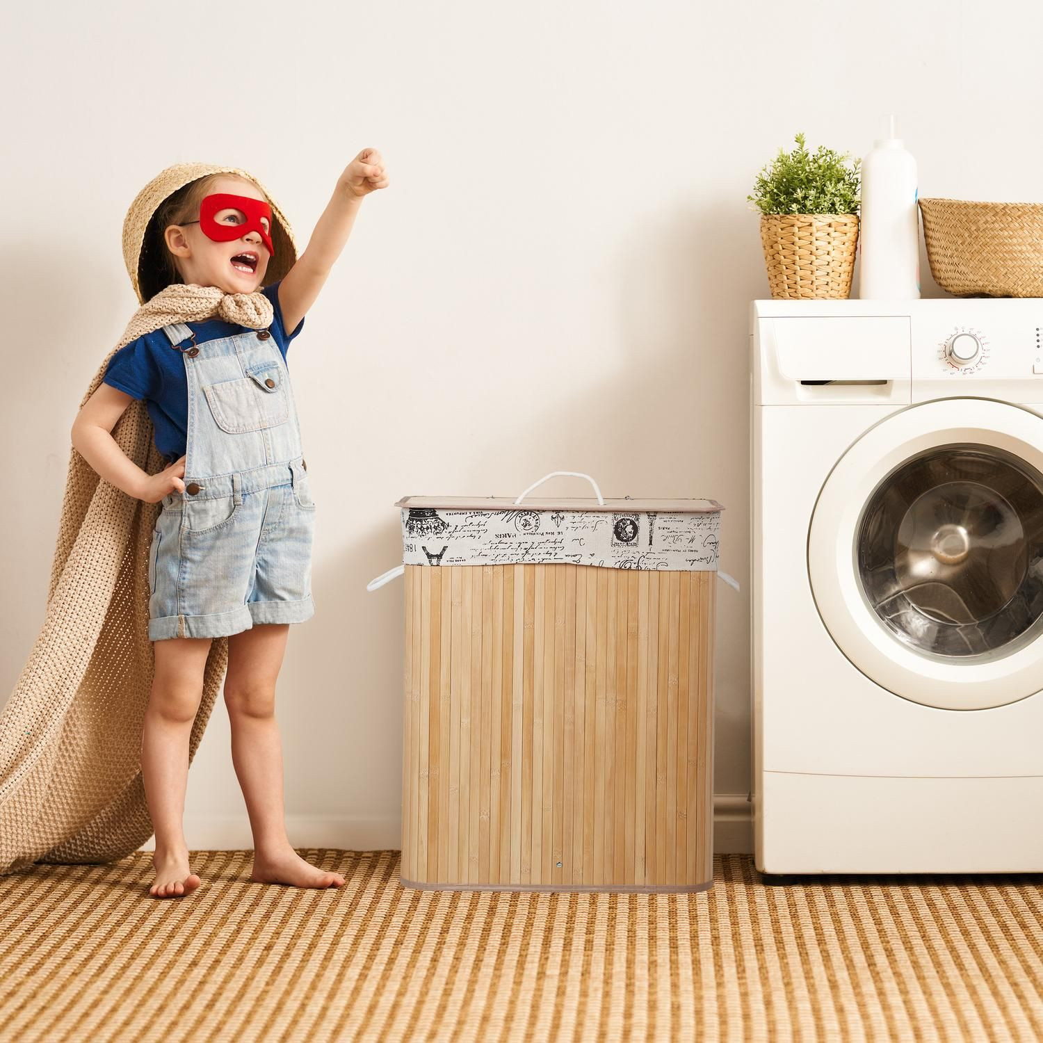 Bamboe wasmand 2 compartimenten