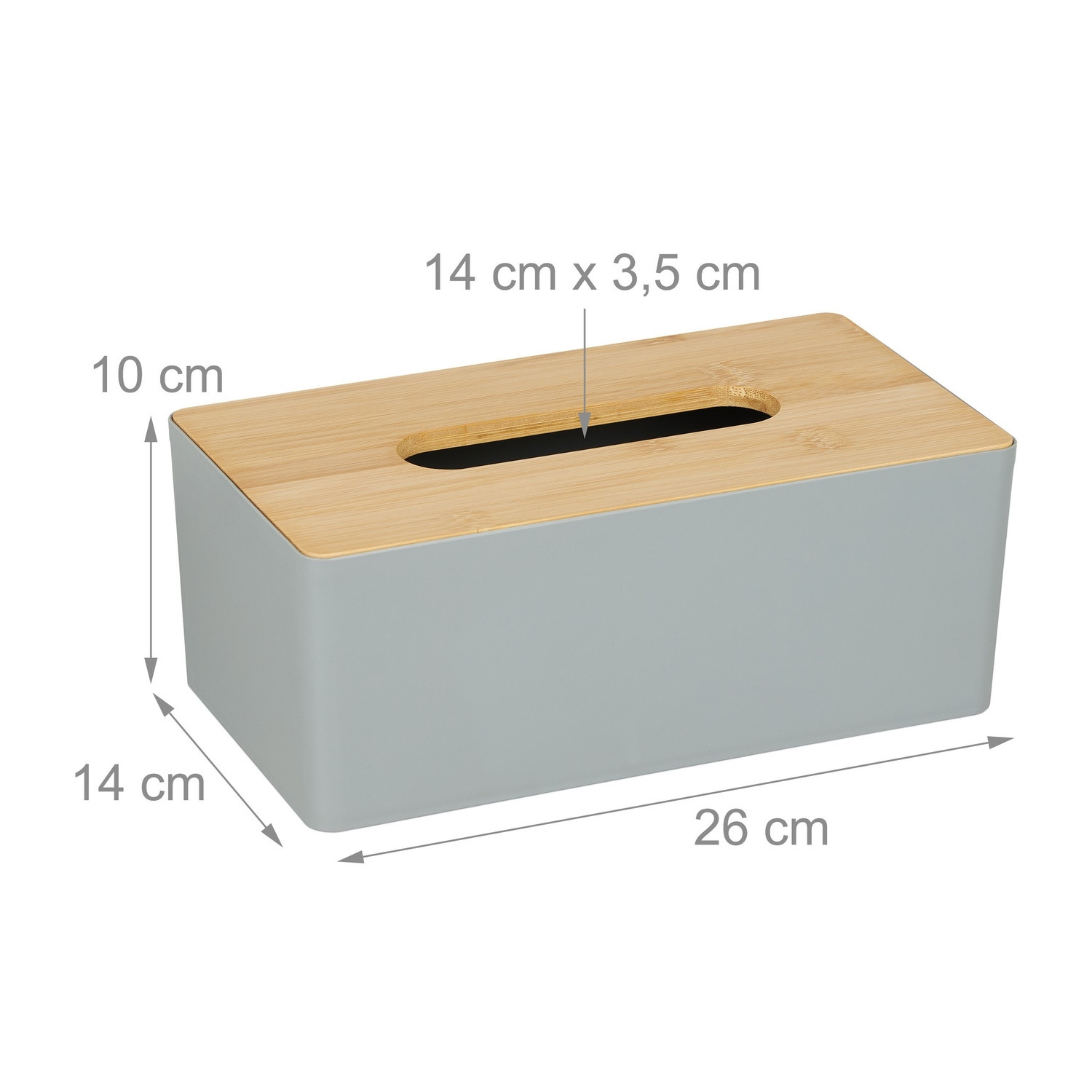 Graue Taschentuchbox mit Bambusdeckel
