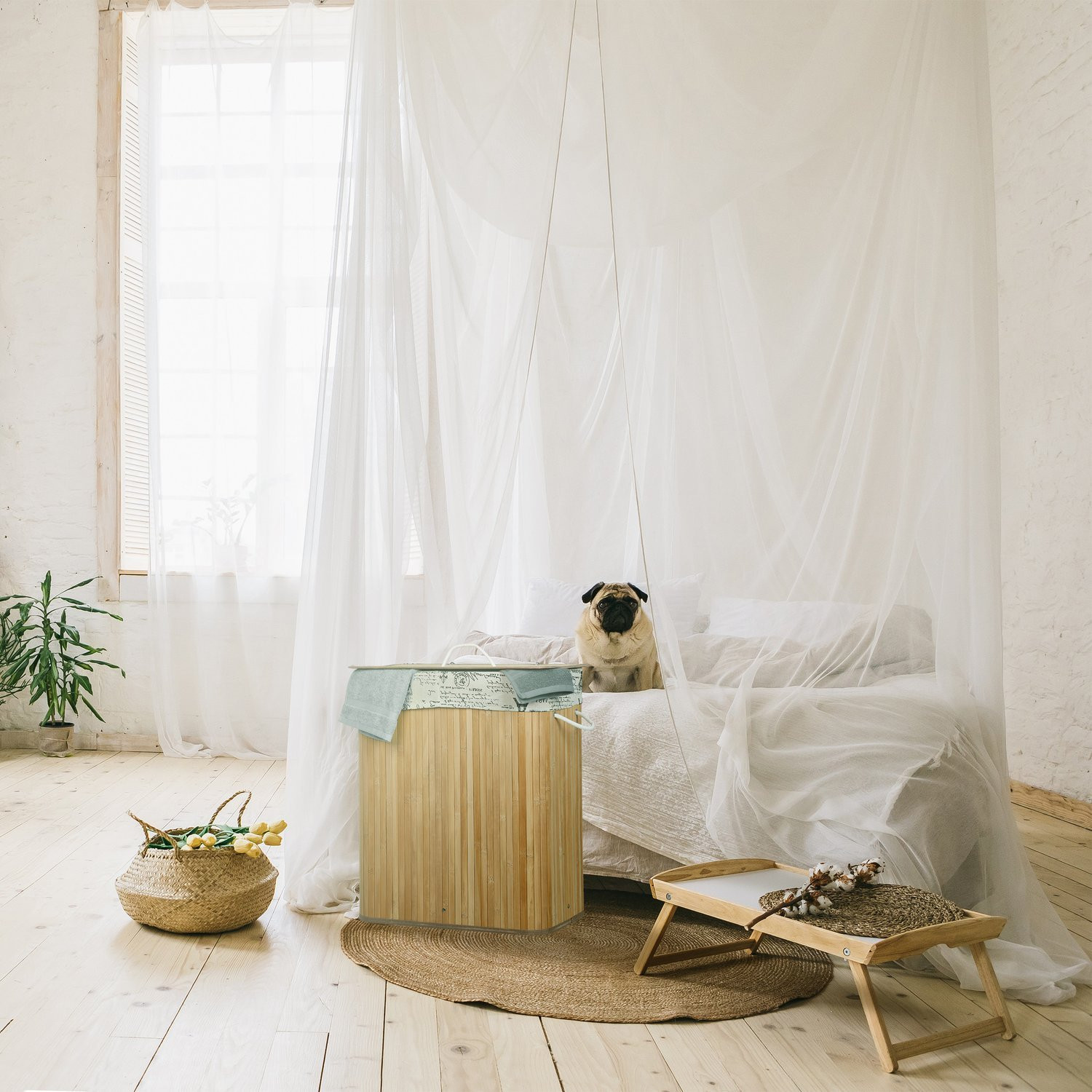 Bamboe wasmand 2 compartimenten