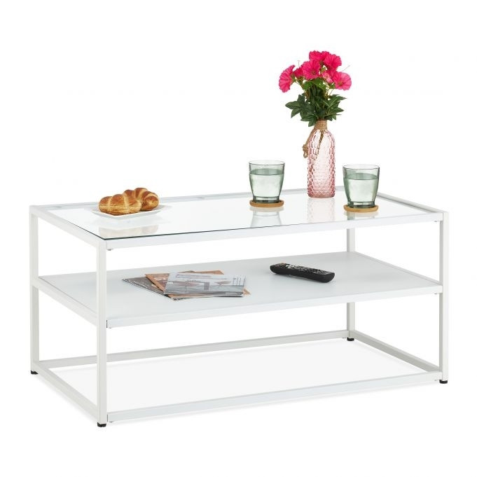 Weißer Couchtisch mit Glasplatte