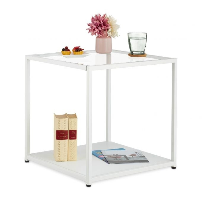 Mesa lateral cubóide com vidro