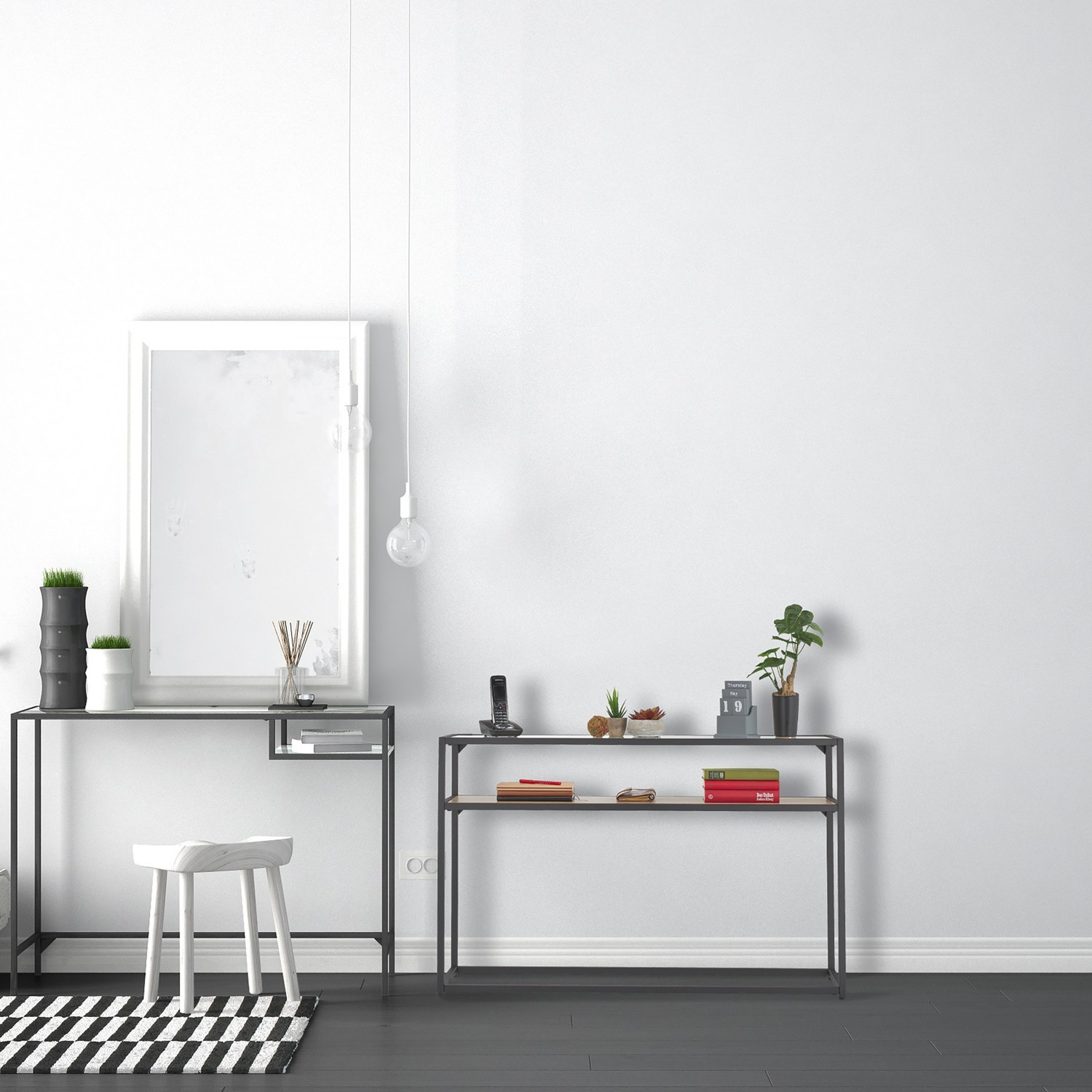 Mesa de console preta com 2 prateleiras