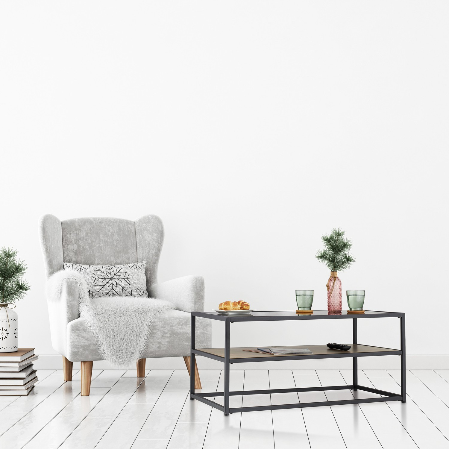 Schwarzer Couchtisch mit Glasplatte