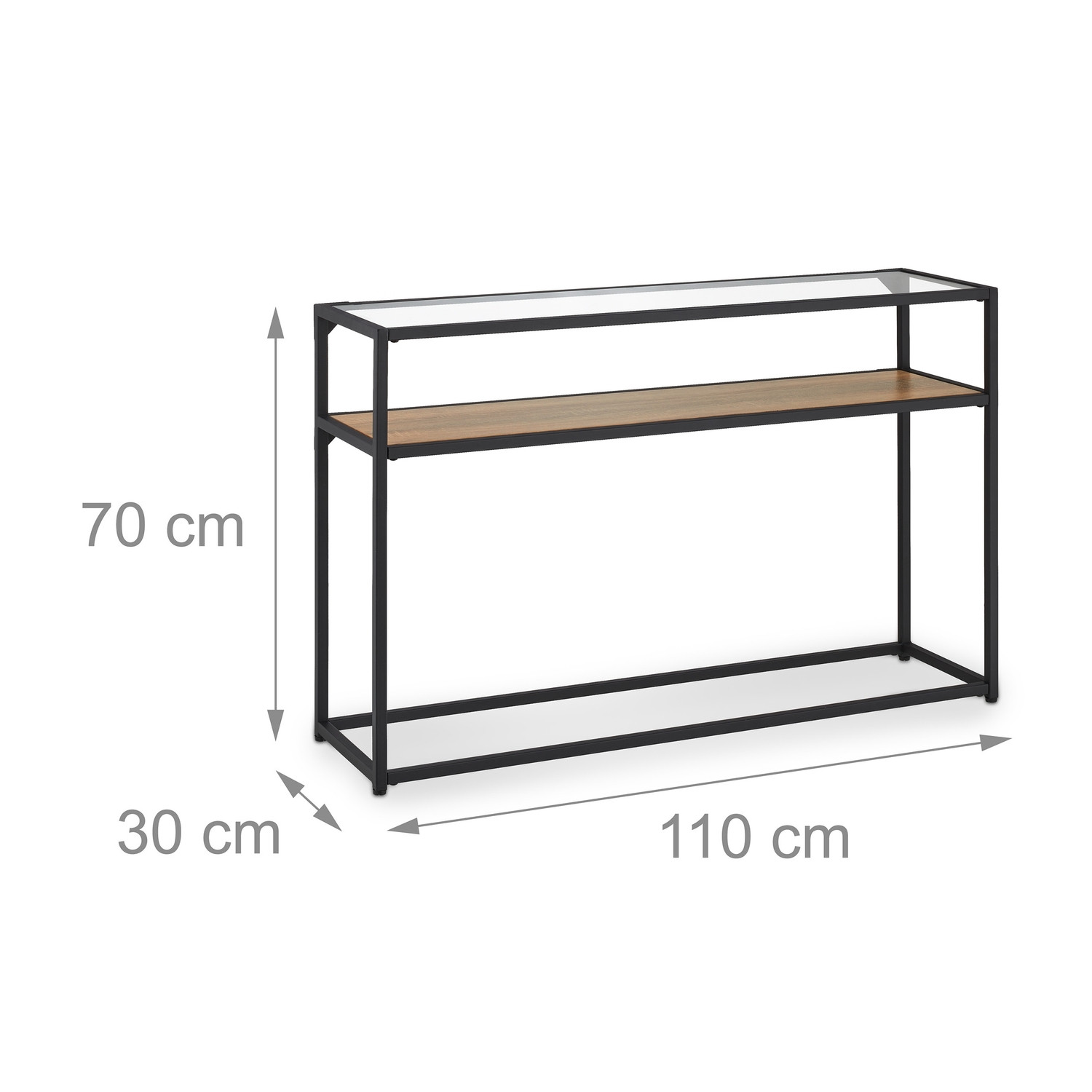Mesa de console preta com 2 prateleiras