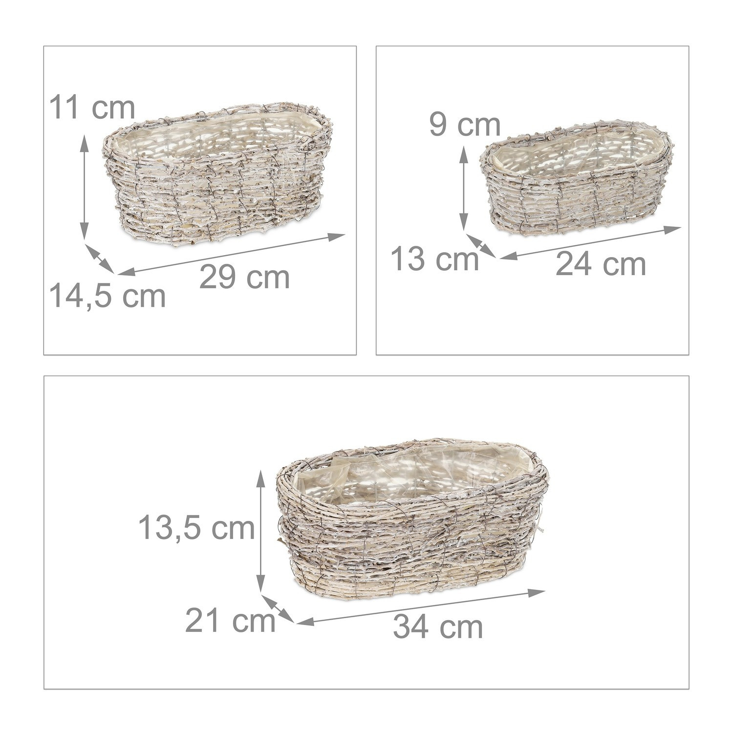 Ovale bloempot - set van 3