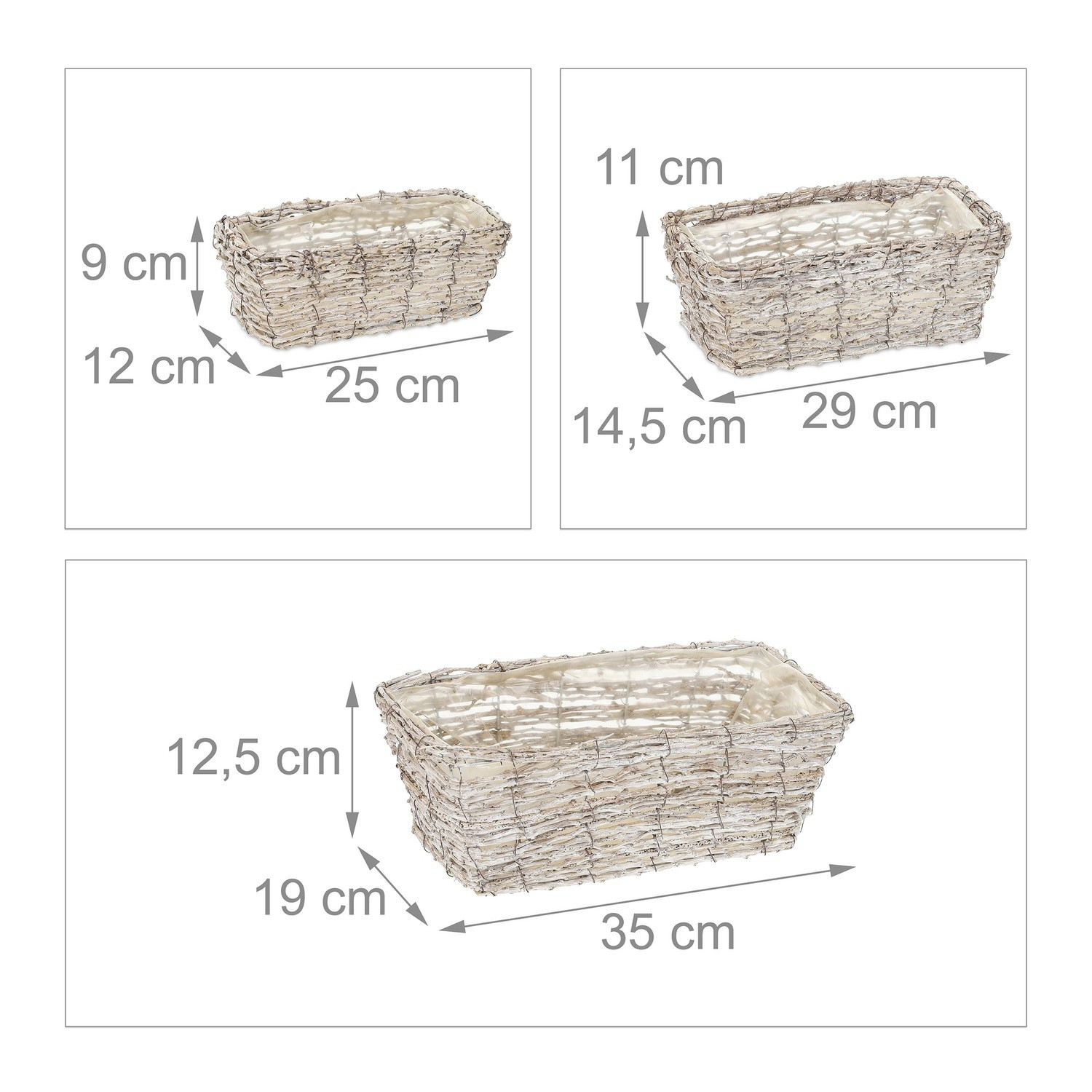 Rechteckiger Blumentopf - 3er-Set