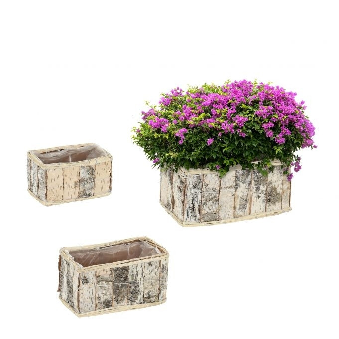 Maceta rectangular de abedul, juego de 3